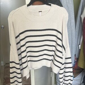 Free People Striped Cream and Black Sweater